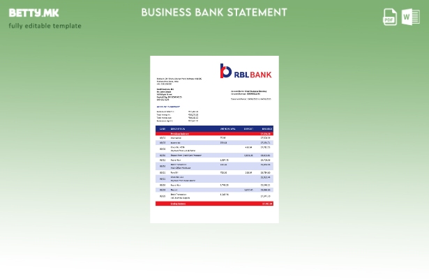 модерен стил Извод на претпријатие за сметка на RBL банка Шаблон Word и PDF